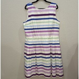RSVP by Talbots Plus Sized Sateen Stripe Fit and Flare Sleeveless Dress Size 18